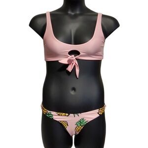 PINK Pineapple Keyhole Front Bikini Women's Small